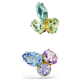 swarovski حلية للأذن gema، تصميم غير متماثل، قطع متنوع، ألوان متعددة، طلاء باللون الذهبي