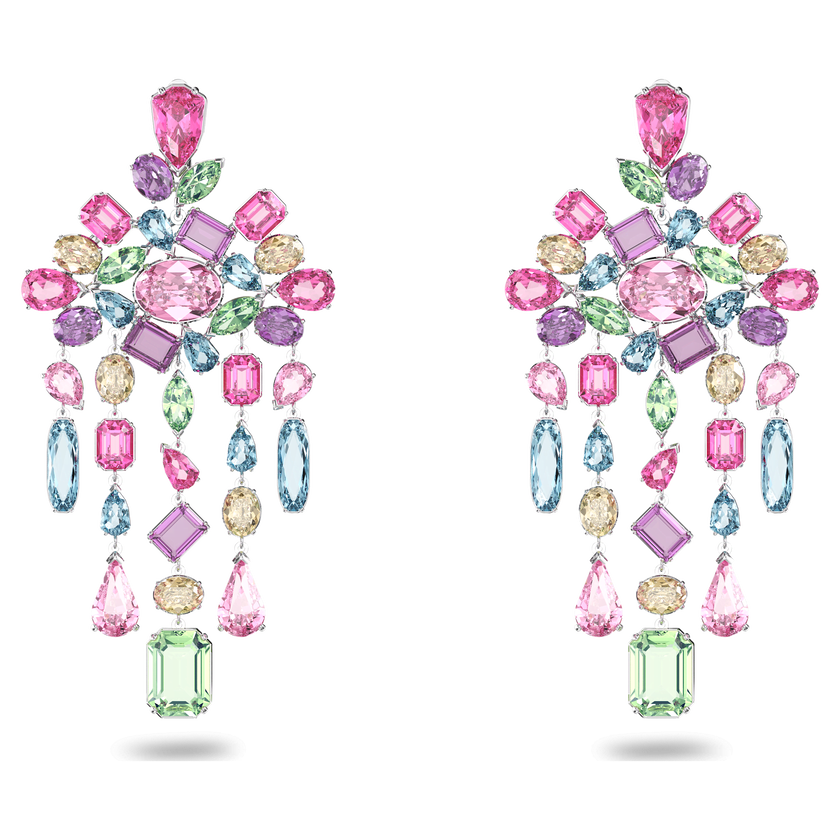 swarovski أقراط gema مشبك، على شكل ثريا، متعددة الألوان، طلاء روديوم