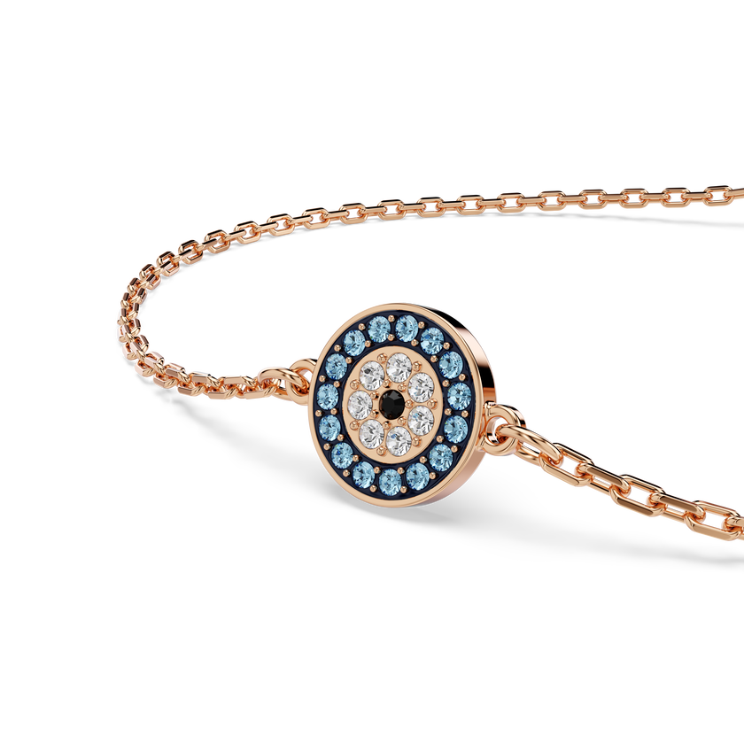 swarovski سوار luckily، أحجار كريستال صغيرة متراصة، شكل عين، لون أزرق، طلاء باللون الذهبي الوردي
