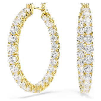 swarovski أقراط حلقية matrix، قطع مستدير، لون أبيض، طلاء باللون الذهبي