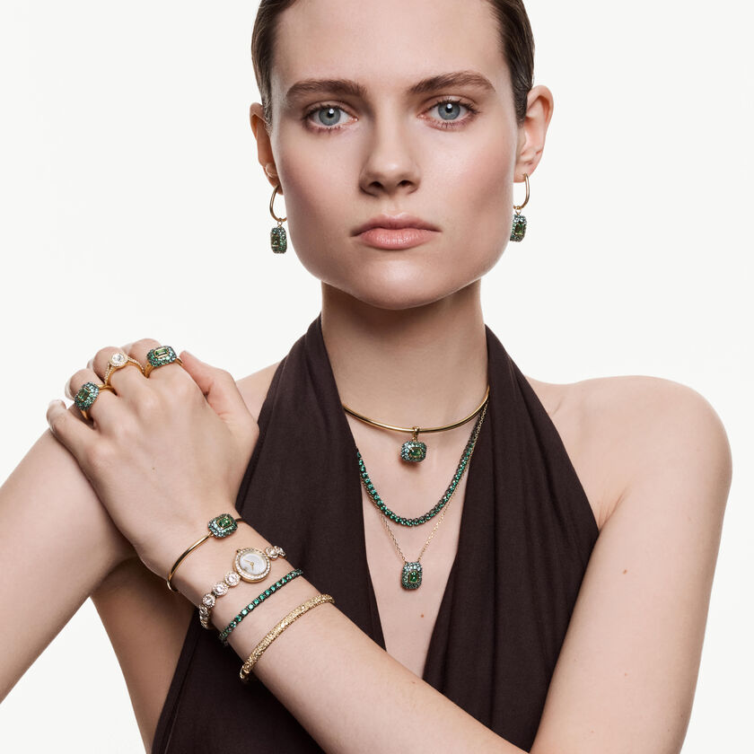 swarovski سوار sublima، قطع مُثَمَّن، لون أخضر، لمسة نهائية من الذهب عيار 18 قيراط