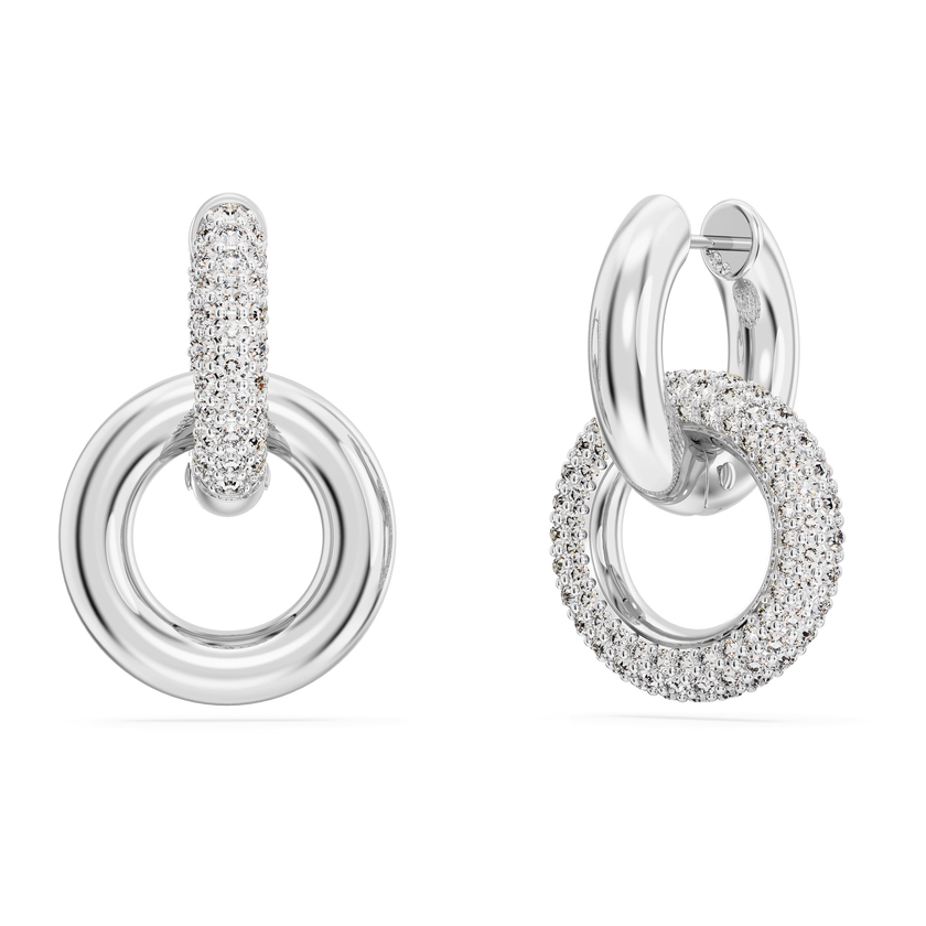 swarovski أقراط حلقية dextera، حلقات متداخلة، لون أبيض، طلاء روديوم