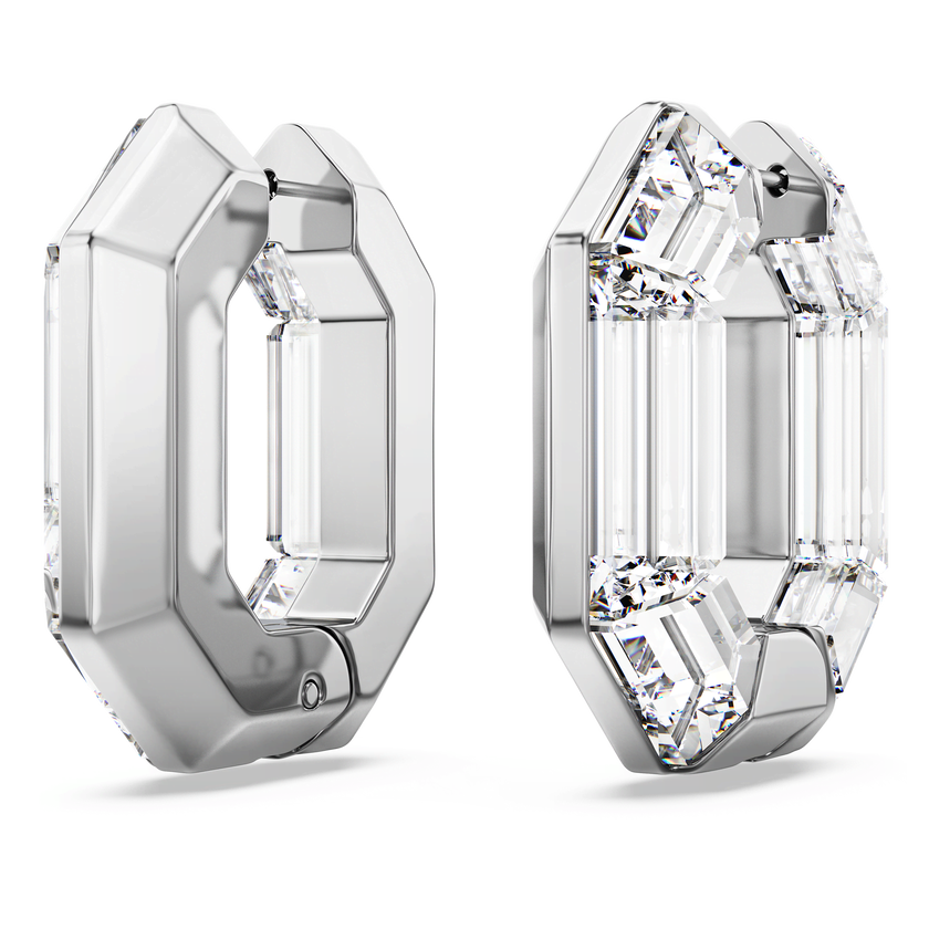 swarovski أقراط حلقية lucent، شكل مثمن، حجم صغير، لون أبيض