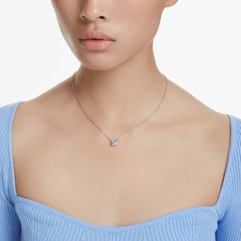 swarovski قلادة matrix، قطع مربع، لون أزرق، طلاء روديوم