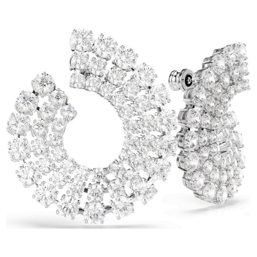 swarovski أقراط حلقية matrix، قطع مستدير متنوع، لون أبيض، طلاء روديوم
