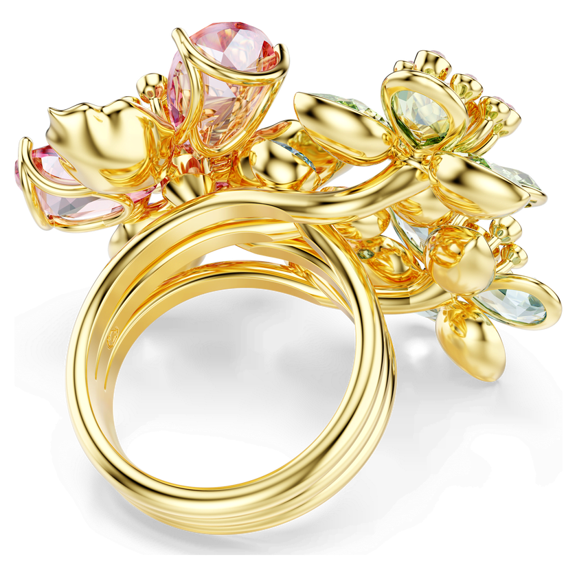 swarovski خاتم idyllia، قطع متنوع، شكل زهرة، ألوان متعددة، طلاء باللون الذهبي