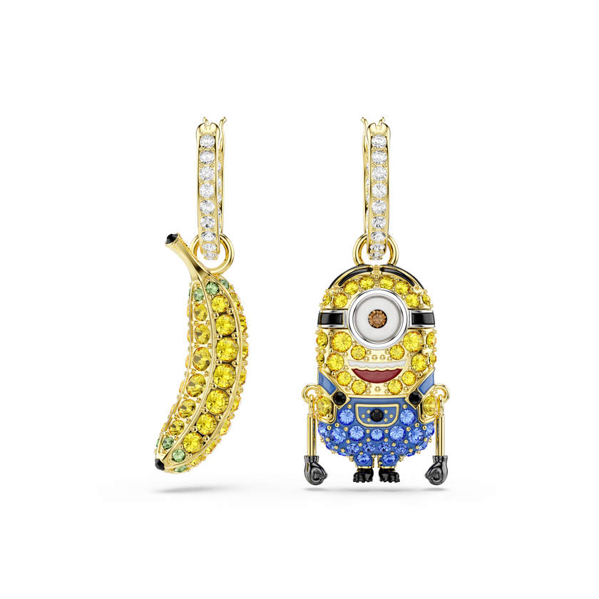 swarovski minions stuart and banana hoop earrings  pav   mini  multicolored  gold tone plated