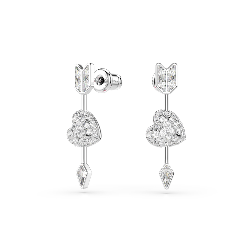 swarovski أقراط متدلية idyllia، قطع متنوع، شكل قلب وسهم، لون أبيض، طلاء روديوم