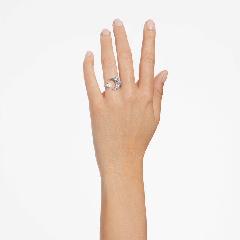 swarovski خاتم مفتوح sublima، على شكل هلال، لون أبيض، طلاء روديوم