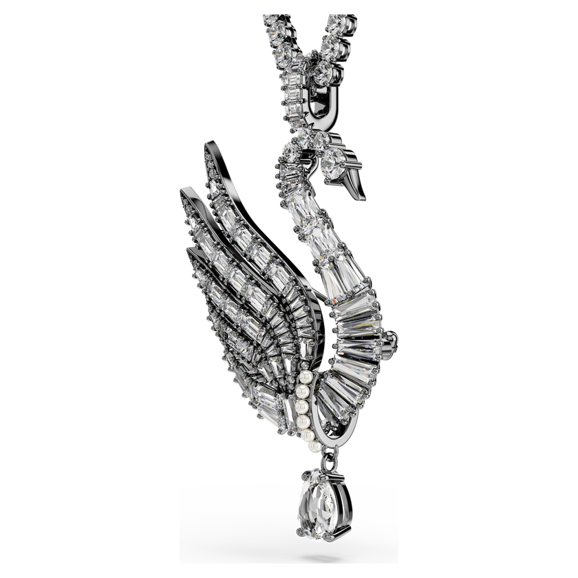 swarovski قلادة وبروش swan vienna، شكل بجعة، لون أبيض، طلاء روثينيوم