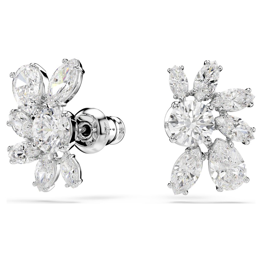 swarovski أقراط دبوسية mesmera، قطع متنوع، شكل زهرة، لون أبيض، طلاء روديوم
