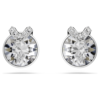 swarovski أقراط دبوسية bella على شكل حرف v، قطع مُستدير، ترصيع بافيه، لون أبيض، طلاء روديوم