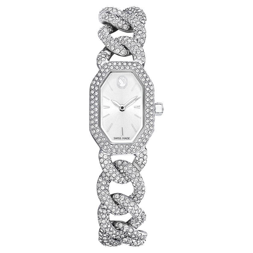 swarovski ساعة يد dextera chain، صناعة سويسرية، سوار كريستال، لون فضي، إستانلس ستيل
