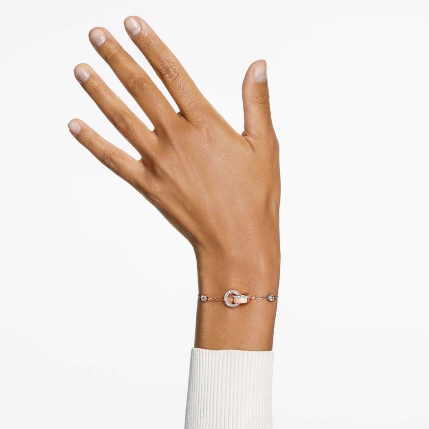swarovski سوار dextera، حلقات متداخلة، لون أبيض، لمسة نهائية من الذهب الوردي عيار 18 قيراط