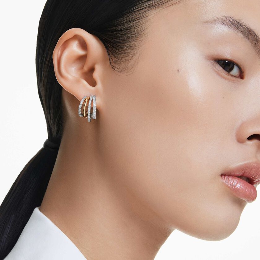 swarovski أقراط حلقية hyperbola، قطع متنوع، حجم صغير، لون أبيض، لمسة نهائية من معادن مختلطة