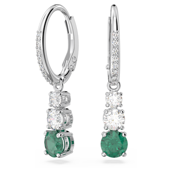 swarovski أقراط دبوسية attract trilogy، قطع مُستدير، لون أخضر، طلاء روديوم