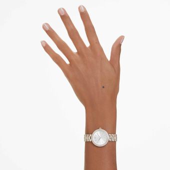 swarovski ساعة يد certa، صناعة سويسرية، سوار معدني، لون ذهبي، لمسة نهائية بلون الشامبانيا الذهبي