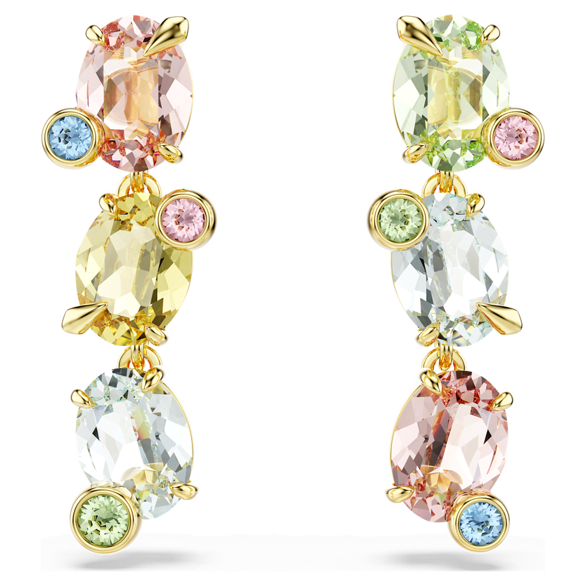 swarovski أقراط متدلية gema، تصميم غير متماثل، قطع متنوع، ألوان متعددة، طلاء باللون الذهبي
