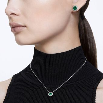 swarovski طقم una angelic، قطعتين، قطع مُستدير، لون أخضر، طلاء روديوم