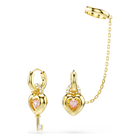 swarovski idyllia drop earrings with ear cuff  mixed cuts  heart with key  pink  gold tone plated
