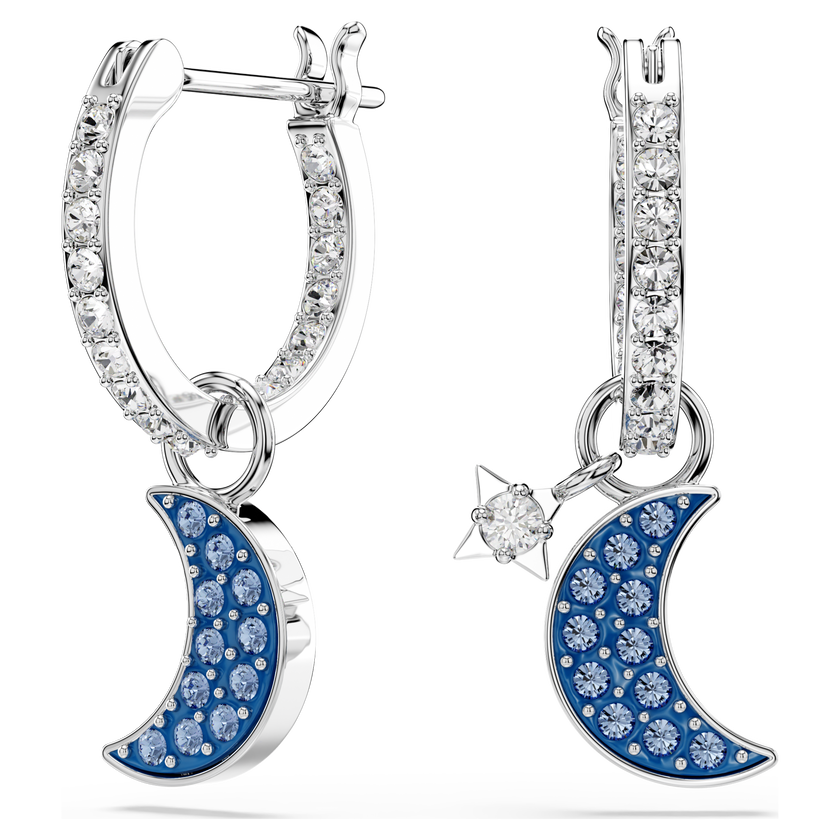 swarovski أقراط متدلية symbolica، قطع مُستدير، قمر، لون أزرق، طلاء روديوم