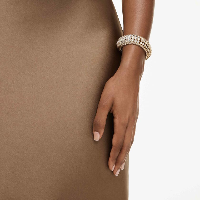 swarovski سوار idyllia، قطع بيضاوي، لون أبيض، طلاء باللون الذهبي