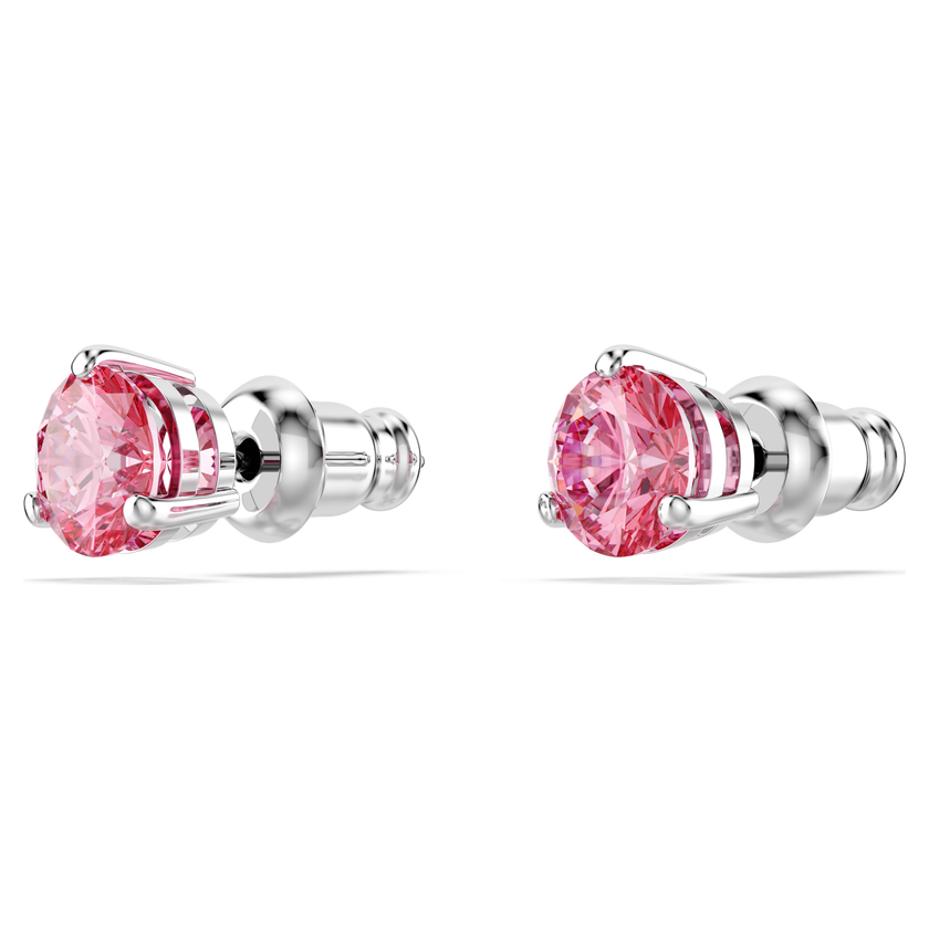 swarovski أقراط دبوسية solitaire، قطع مُستدير، لون وردي، طلاء روديوم