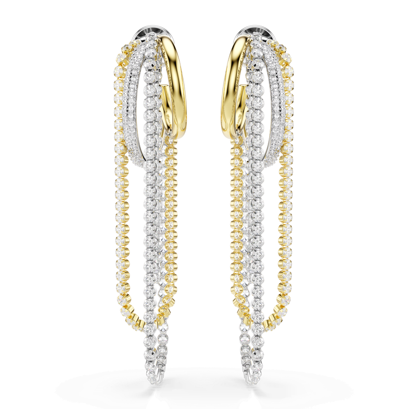 swarovski أقراط hyperbola، طبقات، قطع مستدير، لون أبيض، لمسة نهائية من معادن مختلطة