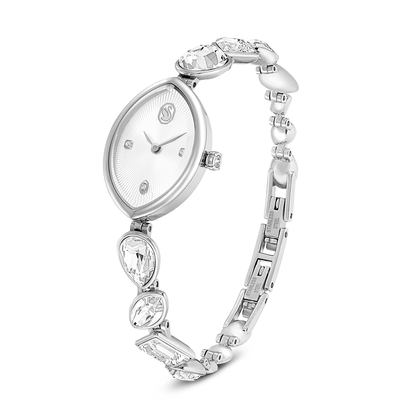 swarovski ساعة gema، سوار كريستال، لون فضي، ستانلس ستيل