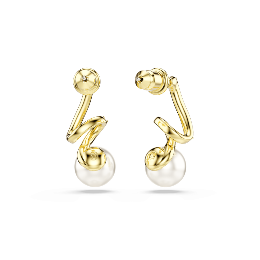 swarovski أقراط gabriella، لؤلؤ كريستالي، قطع مُستدير، لون أبيض، لمسة نهائية من الذهب عيار 18 قيراط