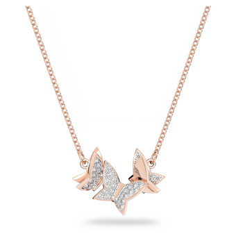 swarovski عقد lilia، مزين بفراشة، لون أبيض، طلاء ذهبي وردي