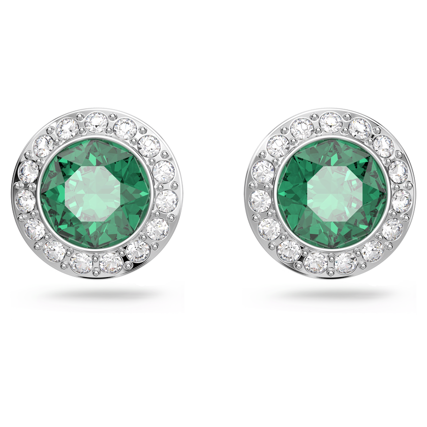swarovski أقراط دبوسية angelic، قطع مستدير، لون أخضر، طلاء روديوم