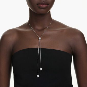 swarovski قلادة على شكل حرف y من عائلة una angelic، قطع مستدير، لون أبيض، طلاء روديوم