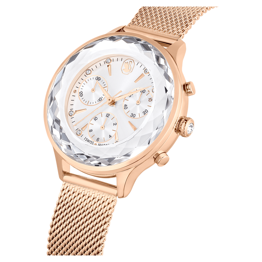 swarovski ساعة nova chrono، صناعة سويسرية، سوار معدني، لون ذهبي وردي، لمسة نهائية بلون ذهبي وردي
