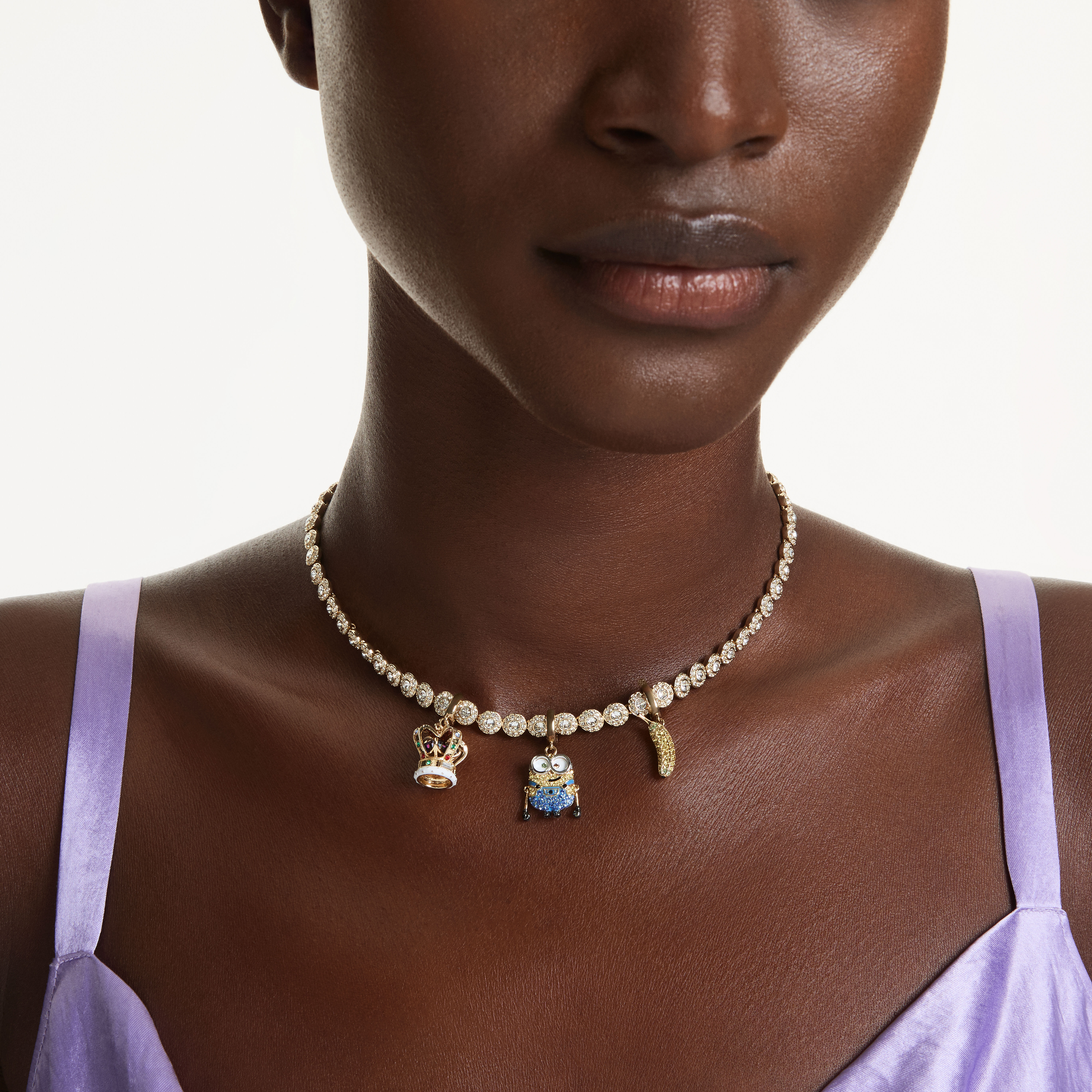 swarovski minions bob charm  pav   multicolored  gold tone plated