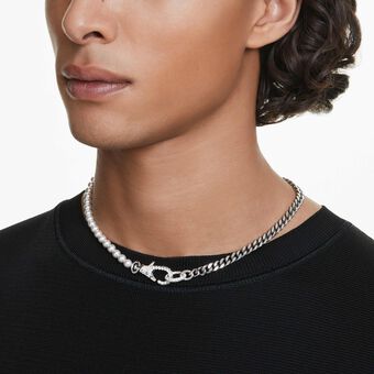 swarovski عقد dextera، لآلئ كريستال، أحجار كريستال صغيرة متراصة، لون أبيض، طلاء روديوم