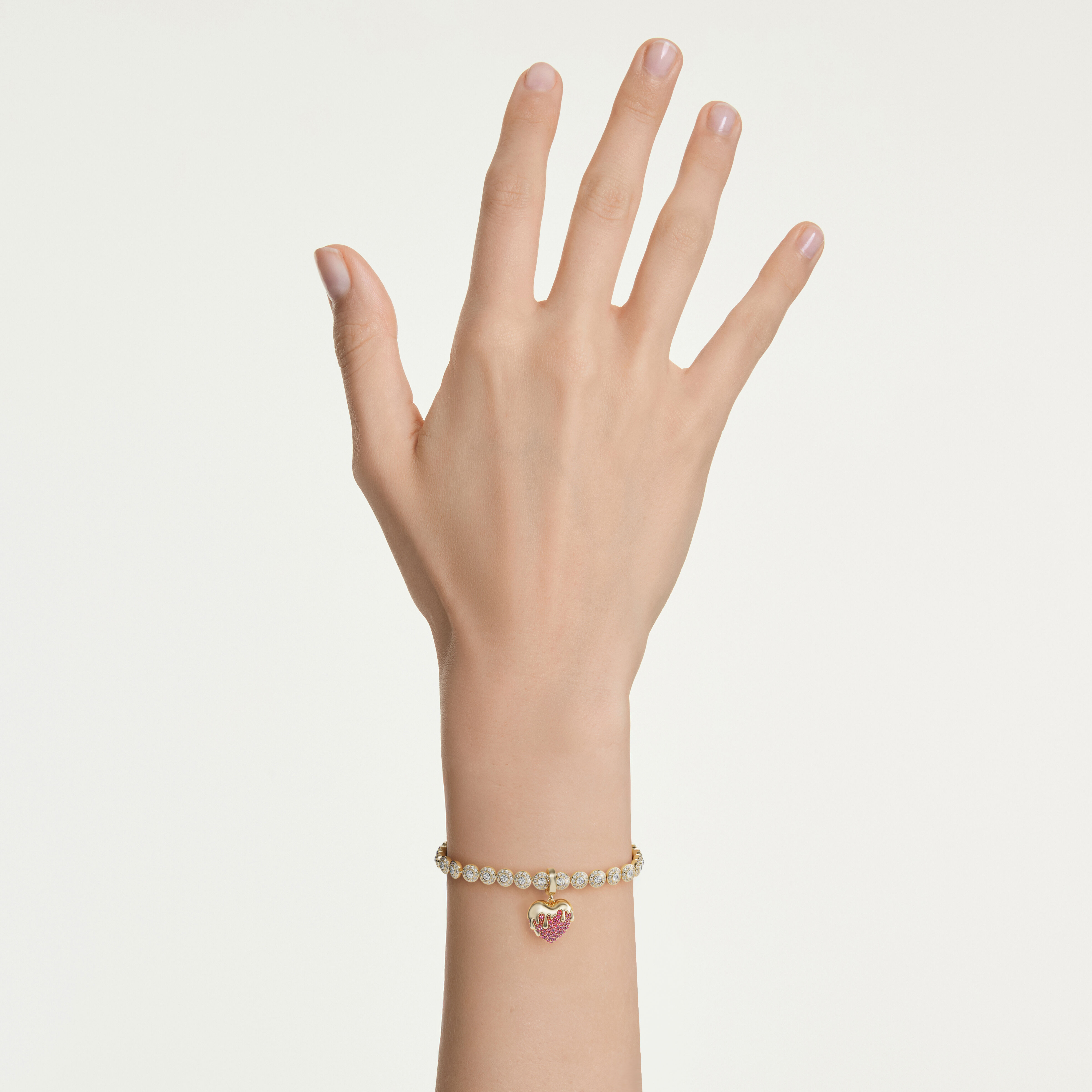 swarovski حلية idyllia، قطع مستدير، شكل قلب، لون وردي، طلاء باللون الذهبي