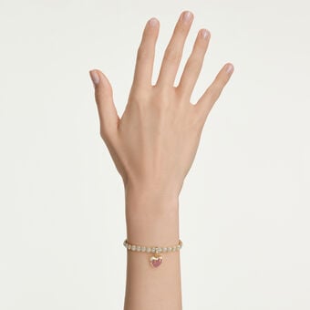 swarovski حلية idyllia، قطع مستدير، شكل قلب، لون وردي، طلاء باللون الذهبي