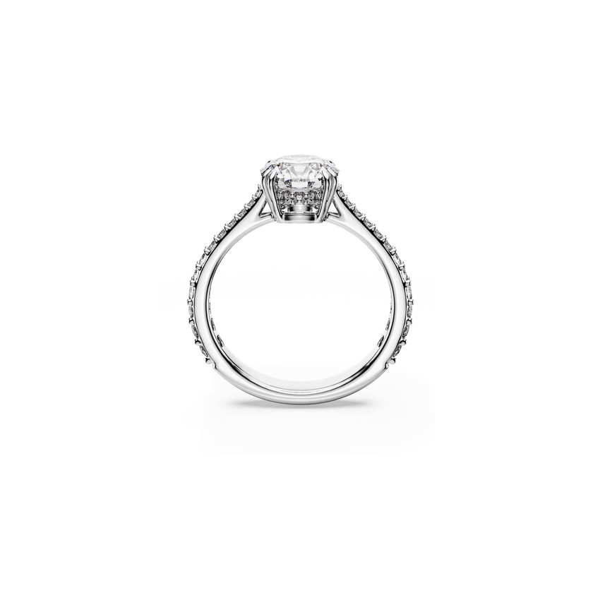 swarovski خاتم كوكتيل stilla، قطع مستدير، أحجار كريستال صغيرة متراصة، لون أبيض، لمسة نهائية باللون الفضي