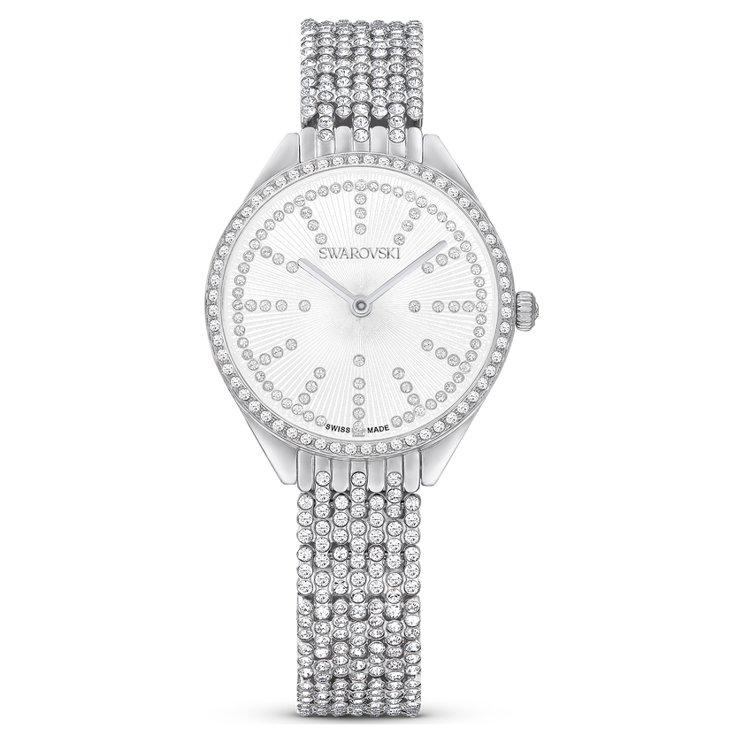 swarovski ساعة attract، صناعة سويسرية، سوار معدني، لون فضي، ستانلس ستيل