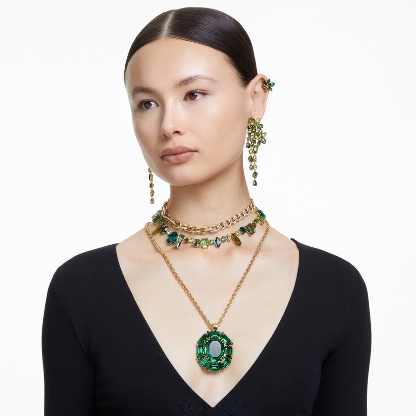 swarovski عقد gema، قطع متنوع، لون أخضر، طلاء بلون ذهبي