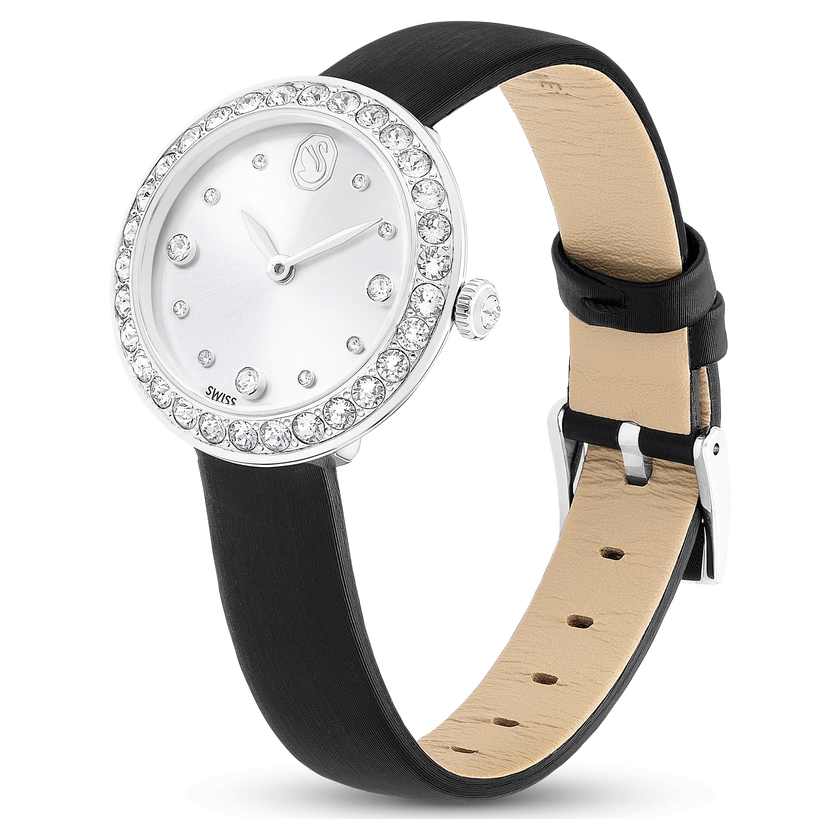 swarovski ساعة matrix tennis، صناعة سويسرية، سوار جلد، لون أسود، ستانلس ستيل