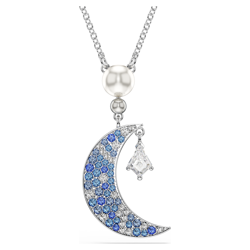 swarovski قلادة symbolica، قطع مُستدير، قمر، لون أزرق، طلاء روديوم