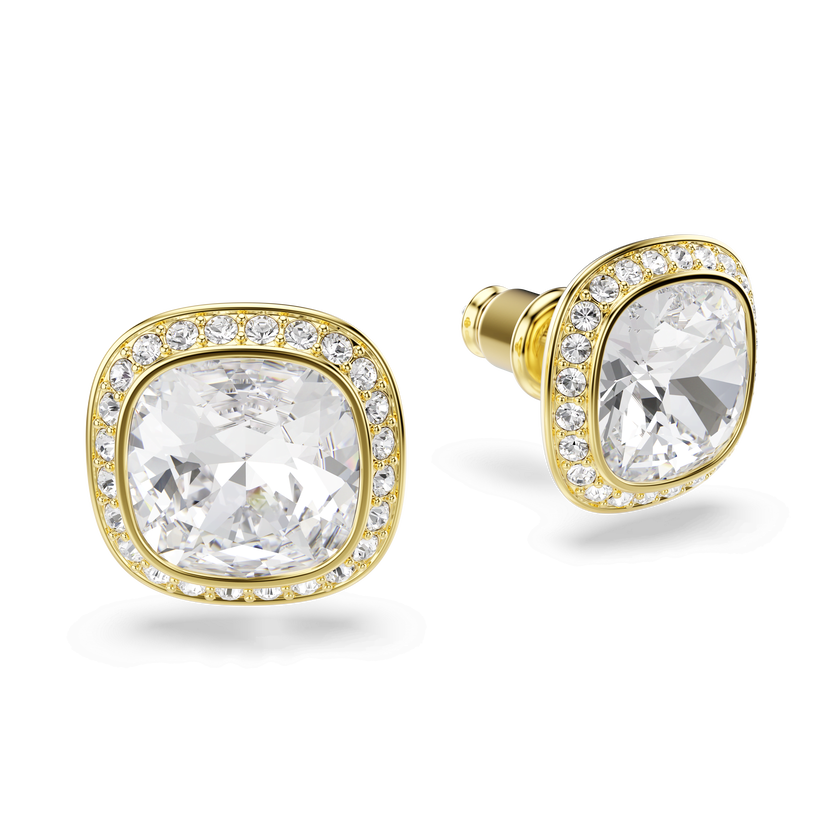 swarovski أقراط دبوسية una angelic، قطع كوشن، لون أبيض، لمسة نهائية من الذهب عيار 18 قيراط