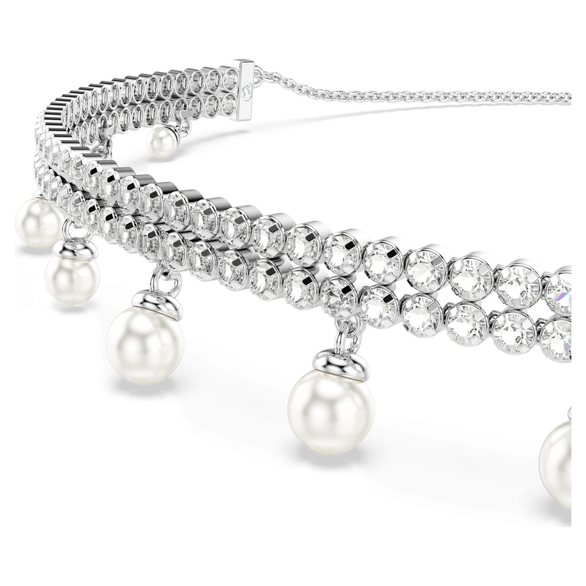 عقد شوكر ariana grande x swarovski، لآلئ كريستال، قطع مستدير، لون أبيض، طلاء روديوم