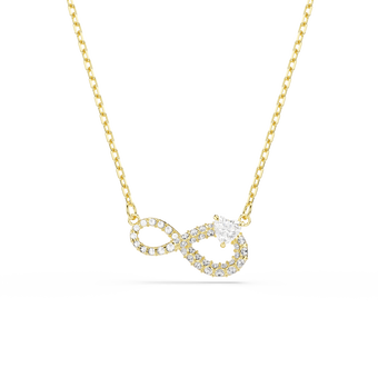 swarovski عقد hyperbola، قطع على شكل قلب، ترصيع بافيه، شكل لا نهاية، لون أبيض، لمسة نهائية من الذهب عيار 18 قيراط