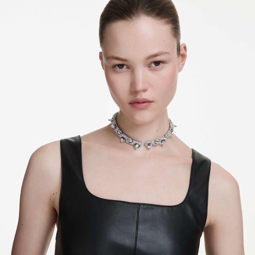 swarovski عقد شوكر sublima، لون أبيض، طلاء روثينيوم