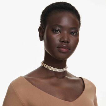 swarovski عقد شوكر idyllia، قطع بيضاوي، لون أبيض، طلاء باللون الذهبي