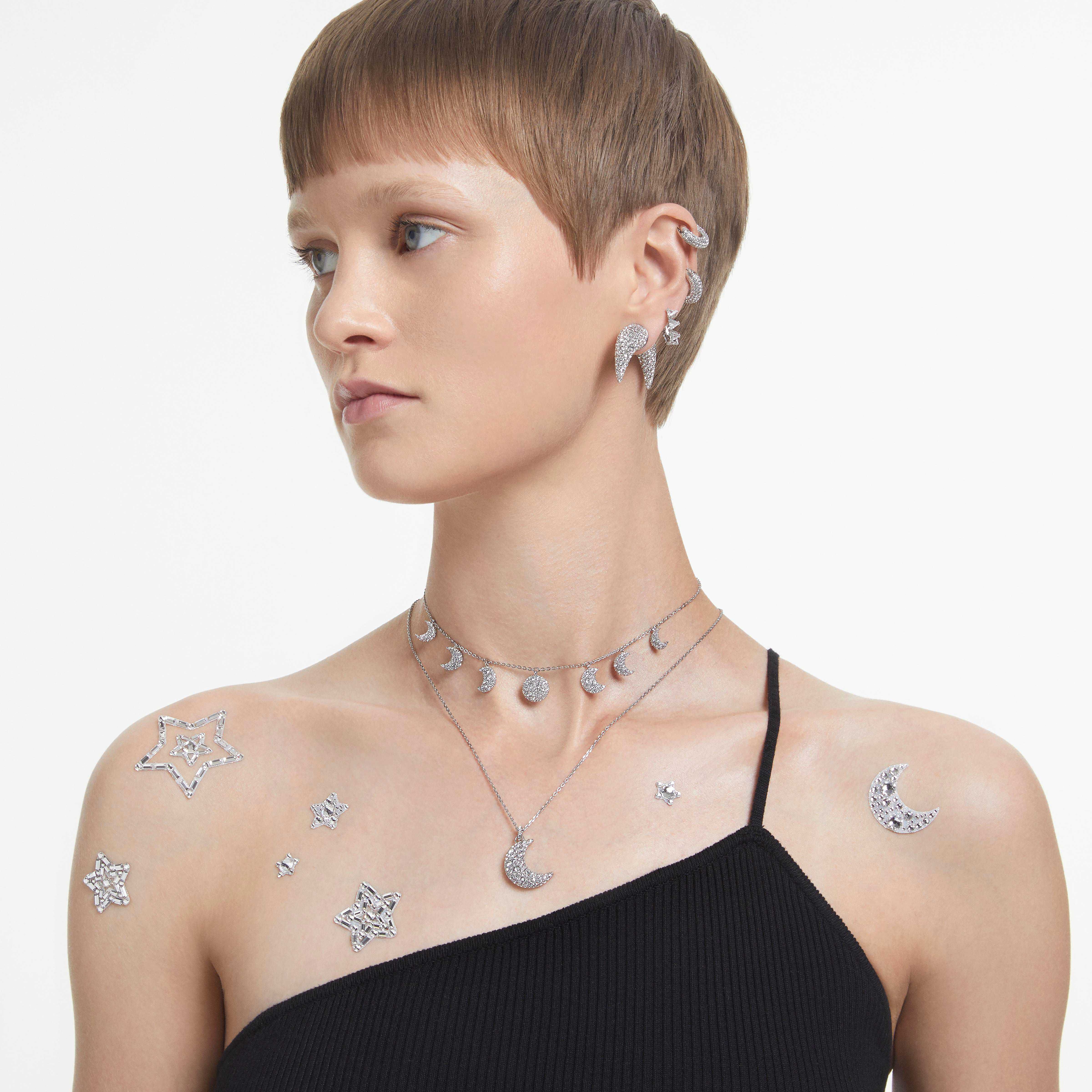 swarovski أقراط dextera حلقية، كريستالات متراصة، طلاء روديوم