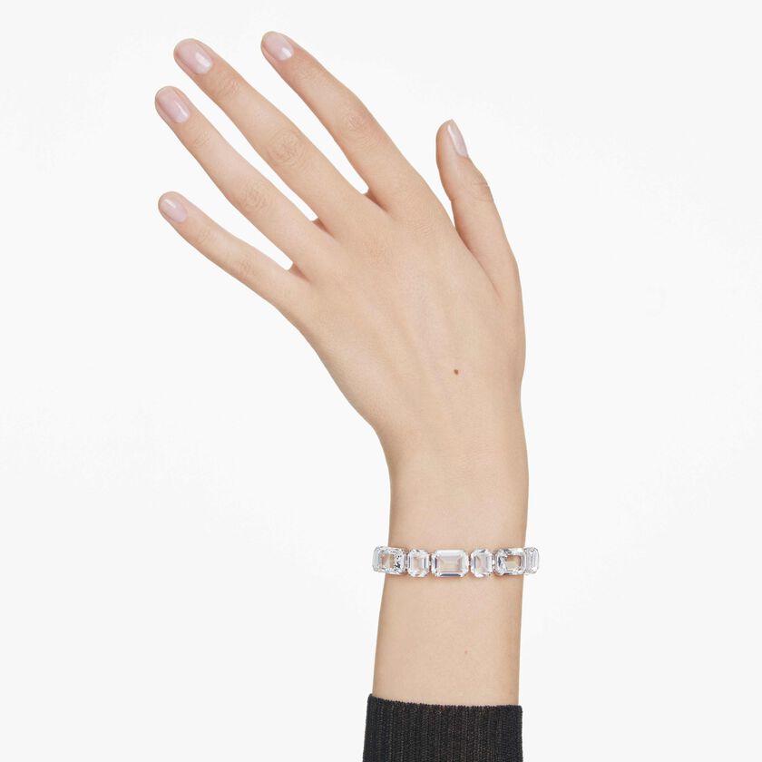 swarovski سوار millenia tennis، قطع مُثَمَّن، لون أبيض، طلاء روديوم
